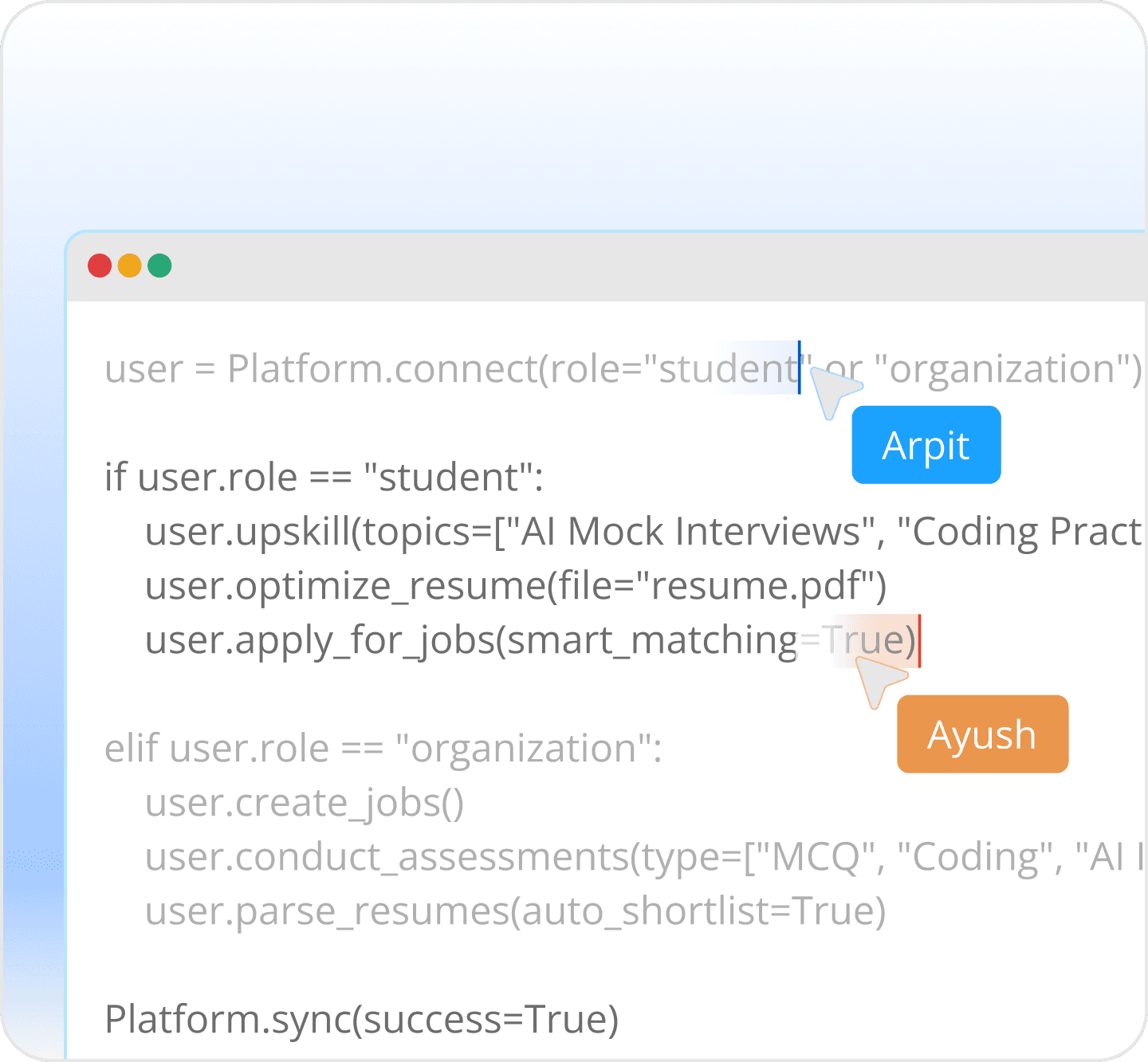 Real-time code collaboration for developer skills practice